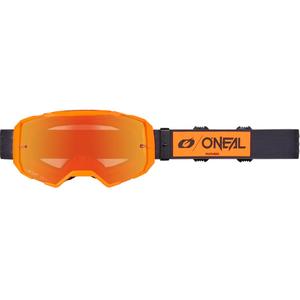 Ochelari motocross O'Neal B-22 Core negru-portocaliu cu plexiglas roșu oglindă