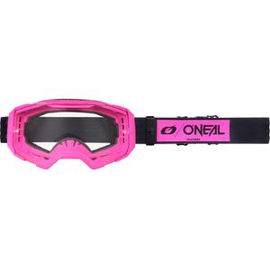 Ochelari motocross O'Neal B-22 Core negru-roz cu plexiglas transparent