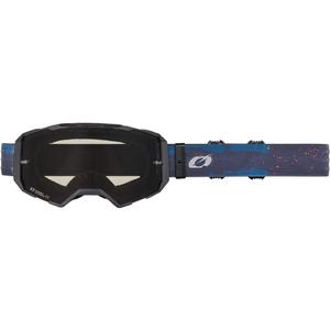 Ochelari motocross O'Neal B-22 vopsiți albastru-portocaliu cu plexiglas gri