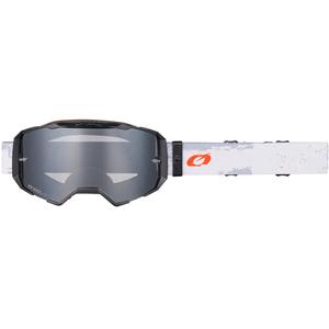 Ochelari motocross O'Neal B-22 Paint alb-negru cu plexiglas argintiu
