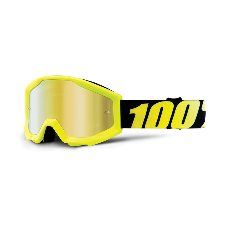 Ochelari de motocros pentru copii 100% Strata galben fluo (plexi crom auriu)