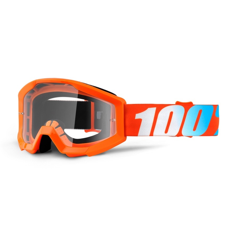 Ochelari de motocros pentru copii 100% Strata portocaliu (plexi transparent)