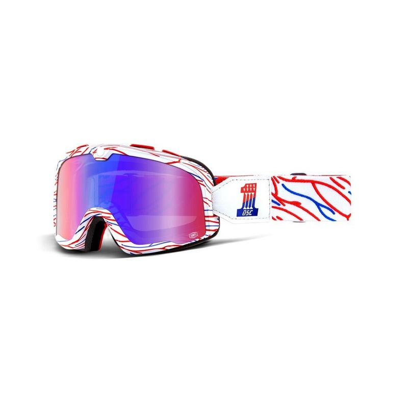 Ochelari de motocros 100% Barstow Death Sprays Customs (roșu și albastru cu oglinzi plexi)