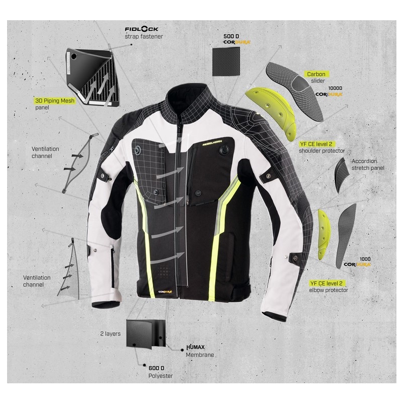 Rebelhorn Borg jachetă de motociclist negru-gri-gri-fluo-galben