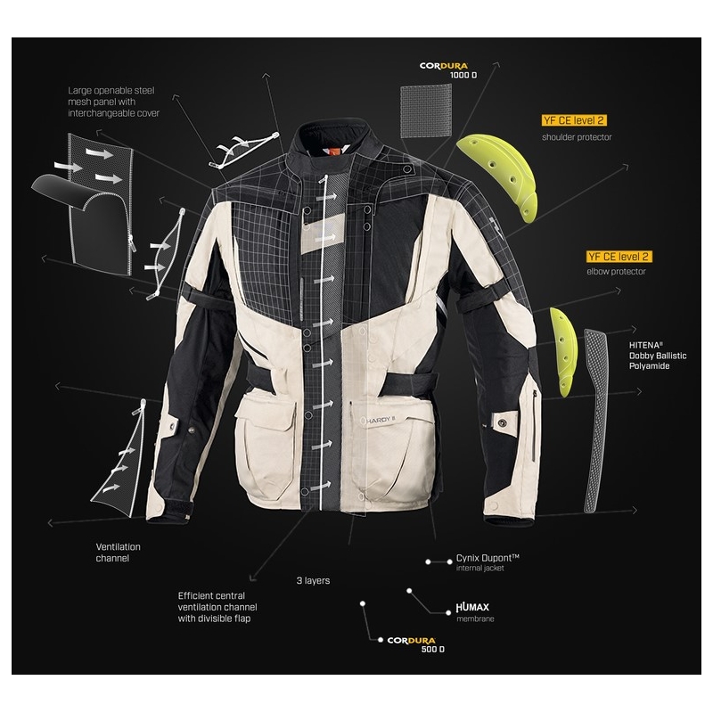 Rebelhorn Hardy II Geacă de motocicletă pentru femei, gri-negru-galben fluo