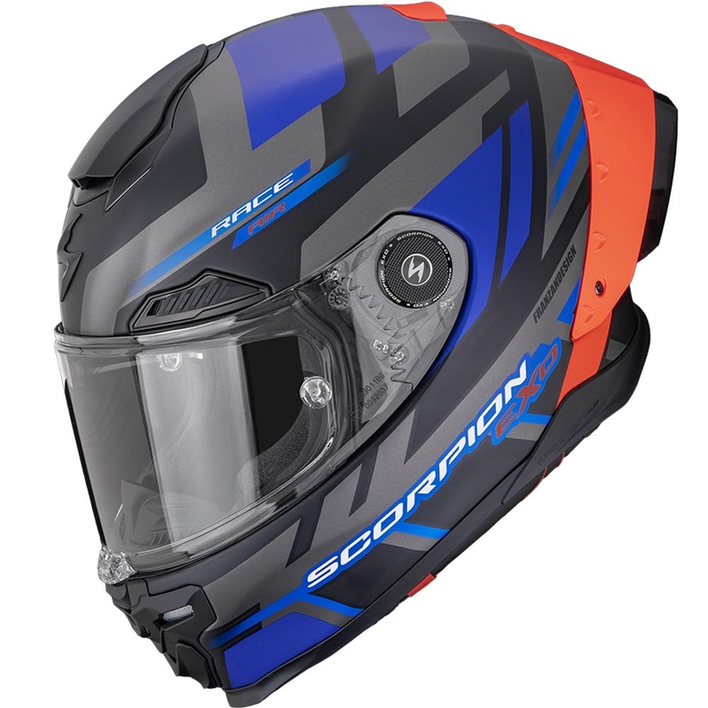 Cască integrală pentru motocicletă Scorpion EXO-RACE Air Carbon Fury, negru mat-gri-albastru