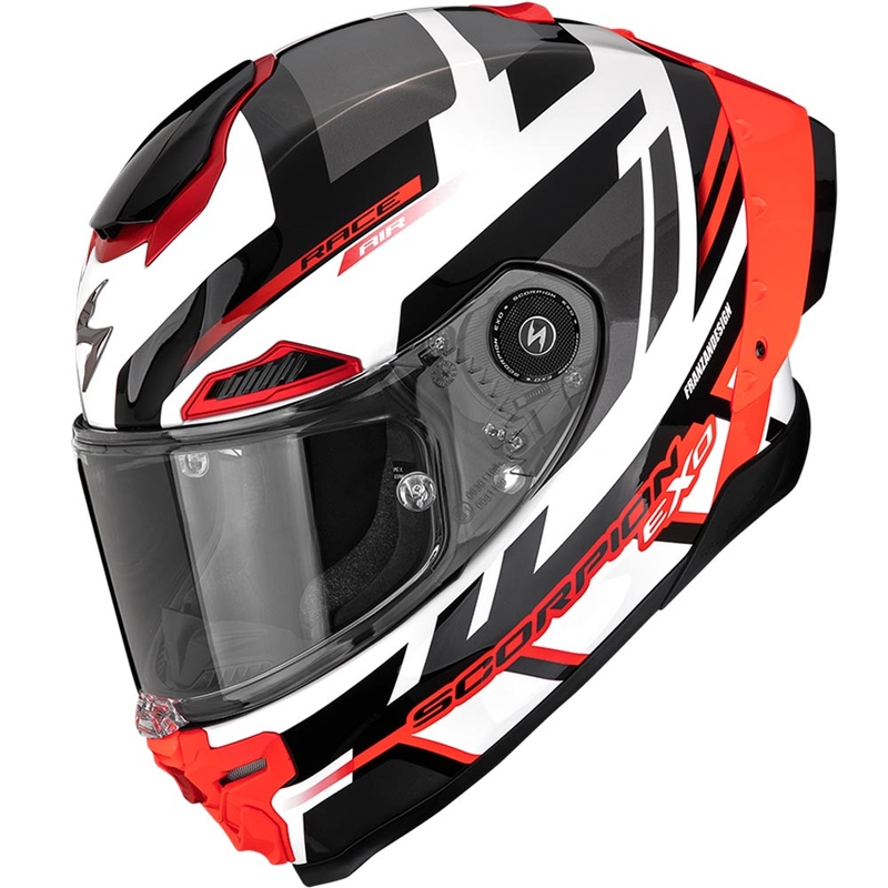 Cască integrală pentru motocicletă Scorpion EXO-RACE Air Carbon Fury alb-argintiu-roșu