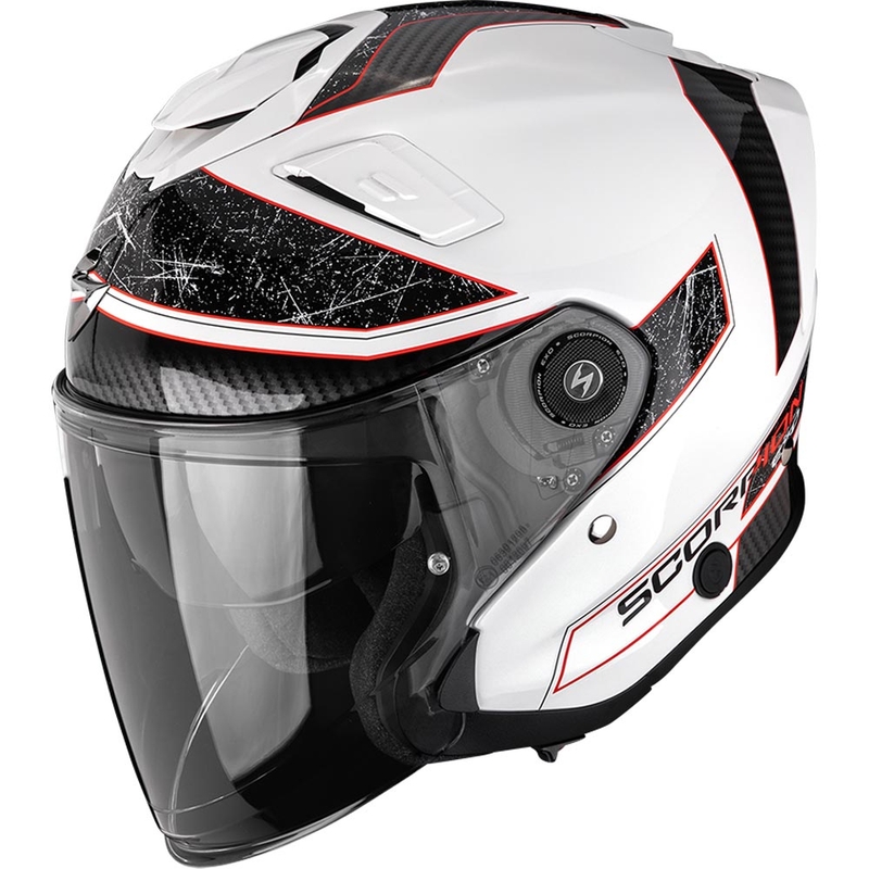Cască de motocicletă Scorpion EXO-GT Jet Crest open face alb-roșu