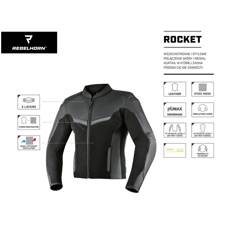 Rebelhorn Rocket Rocket negru jacheta de motociclete lichidare