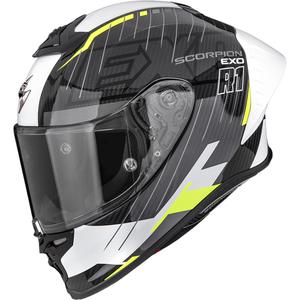 Cască integrală pentru motocicletă Scorpion EXO-R1 EVO II Air Surge negru-alb-galben fluo