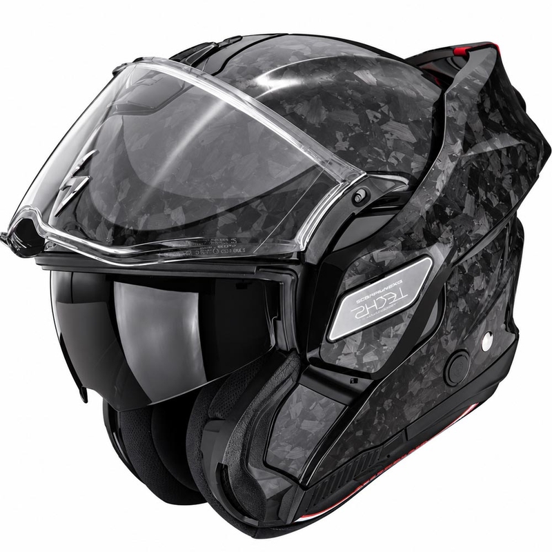 Cască de motocicletă Scorpion EXO-TECH II Onyx Carbon, neagră, cu montare extensibilă