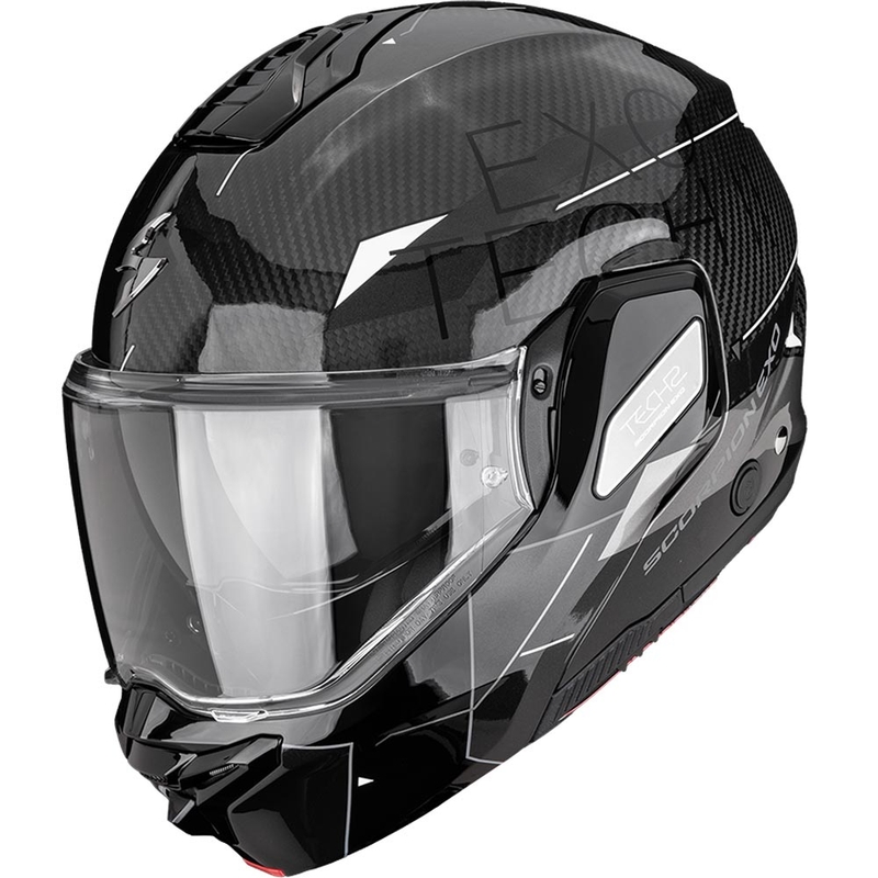 Cască de motocicletă Scorpion EXO-TECH II Carbon Viator, flip-up, negru-argintiu