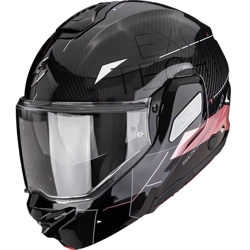 Cască de motocicletă Scorpion EXO-TECH II Carbon Viator, flip-up, negru-roz