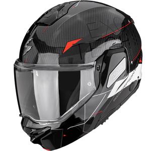 Cască de motocicletă Scorpion EXO-TECH II Carbon Viator, flip-up, negru-alb-roșu