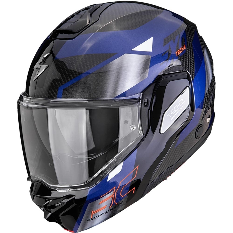 Cască de motocicletă Scorpion EXO-TECH II Carbon Drift, flip-up, negru-argintiu-albastru