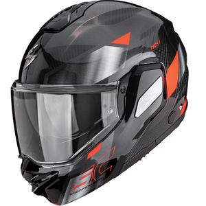Cască de motocicletă Scorpion EXO-TECH II Carbon Drift, flip-up, negru-argintiu-roșu