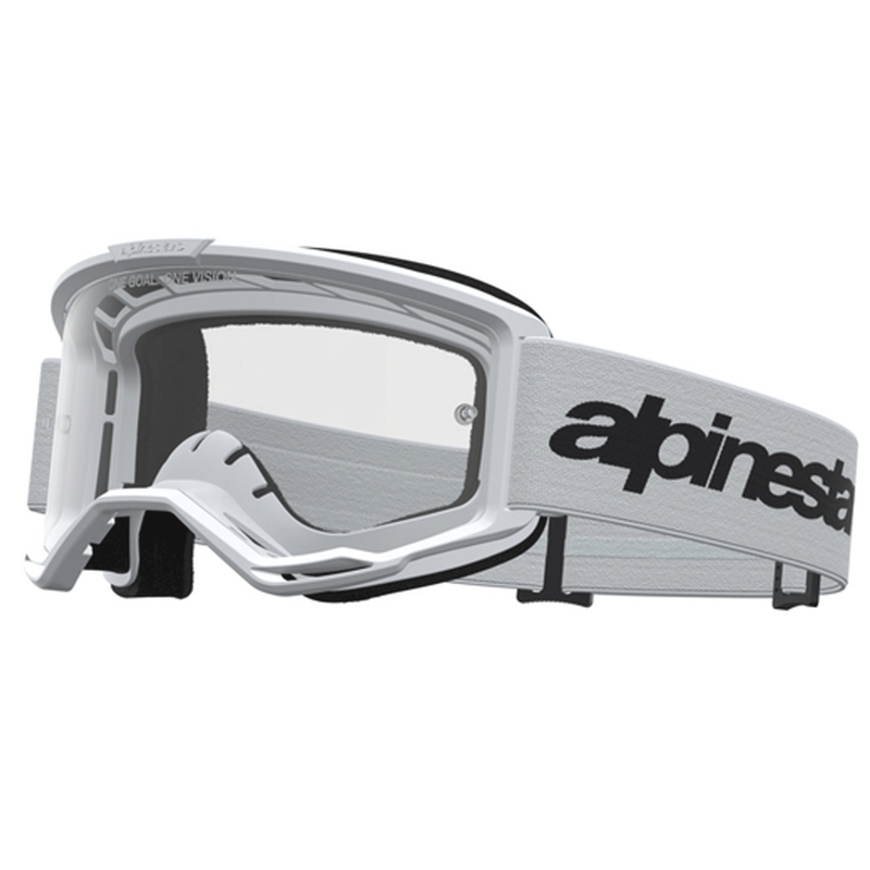 Ochelari motocross Alpinestars Vision 3 Wordmark alb-negru cu plexiglas transparent