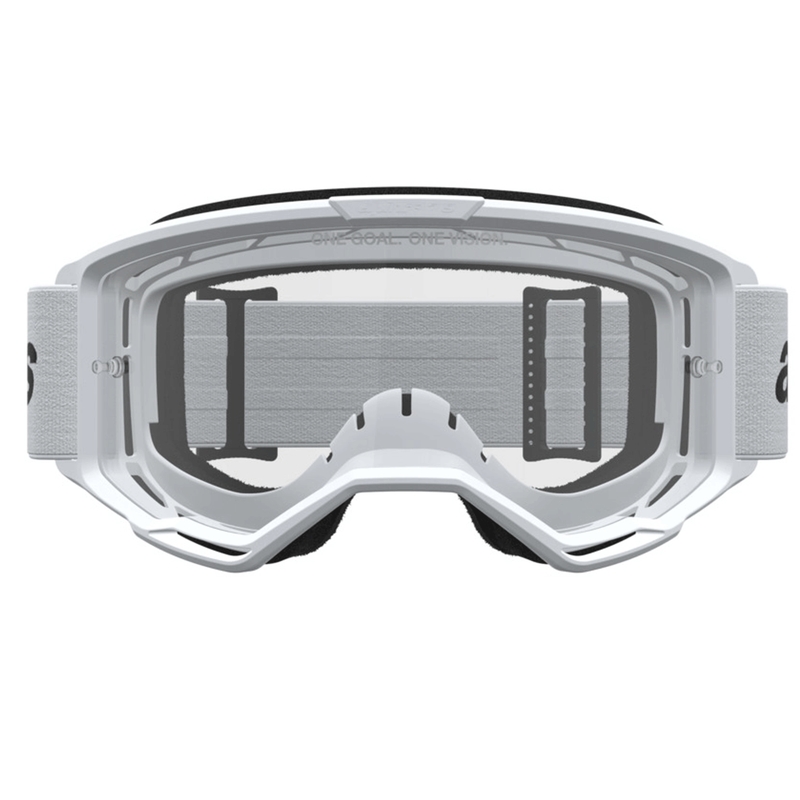 Ochelari motocross Alpinestars Vision 3 Wordmark alb-negru cu plexiglas transparent