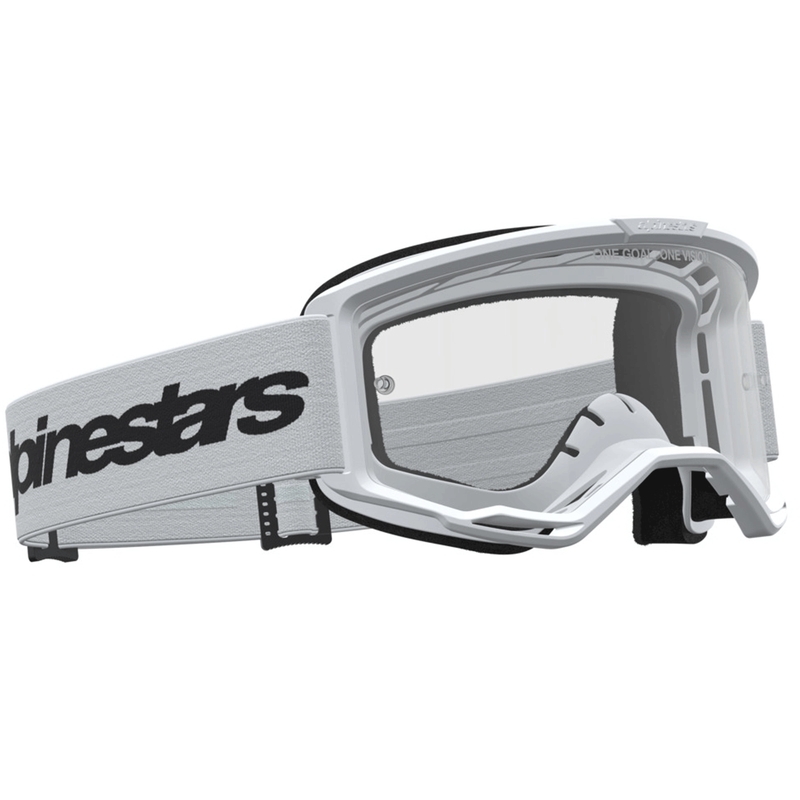 Ochelari motocross Alpinestars Vision 3 Wordmark alb-negru cu plexiglas transparent