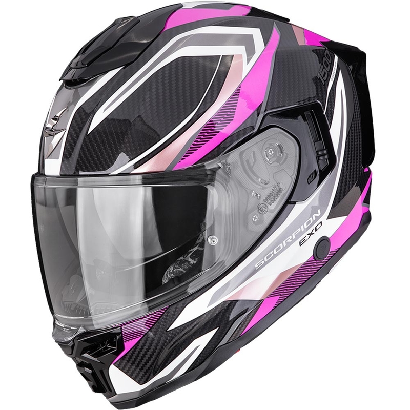 Cască integrală pentru motocicletă Scorpion EXO-1500 Carbon Air Hydro, negru-alb-roz