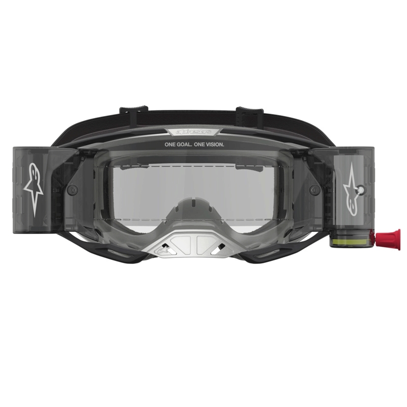 Ochelari de protecție motocross Alpinestars Vision 8 Amber Roll-Off Wide Vision, negri-argintii