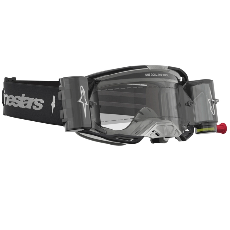 Ochelari de protecție motocross Alpinestars Vision 8 Amber Roll-Off Wide Vision, negri-argintii