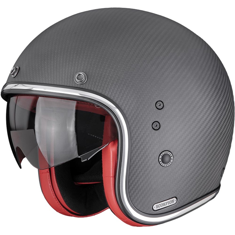 Cască Motocicletă Scorpion Belfast II Carbon Solid Open Negru Mat-Roșu