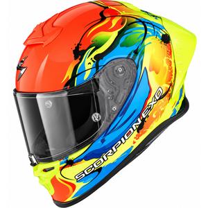 Cască integrală pentru motocicletă Scorpion EXO-R1 EVO II Air Thrust, roșu-albastru-galben fluo