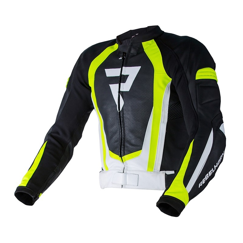 Jachetă de motociclete Rebelhorn Piston II PRO negru-alb-alb-fluo galben lichidare