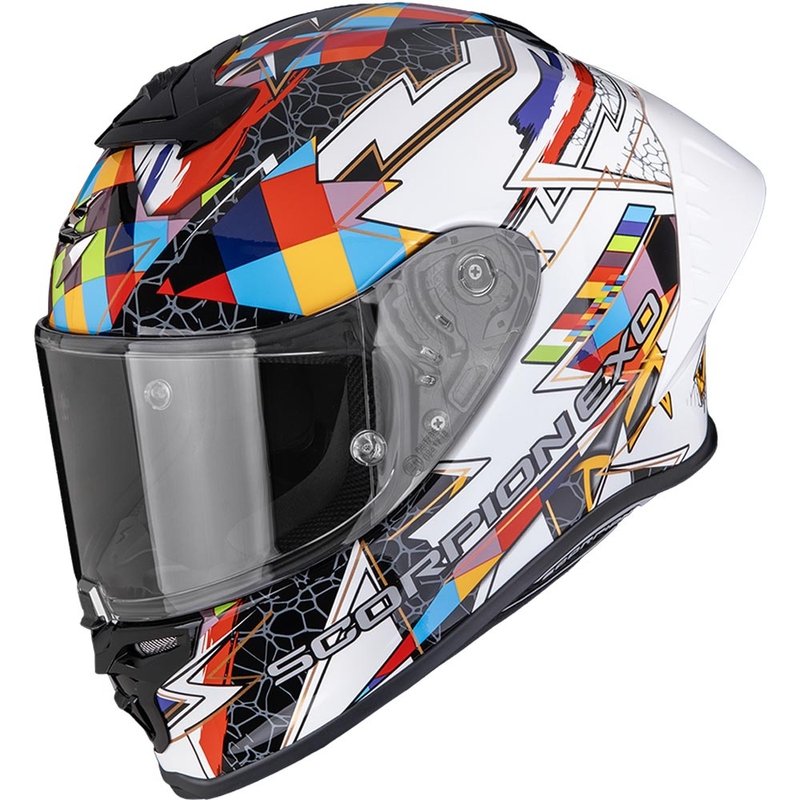 Cască integrală pentru motocicletă Scorpion EXO-R1 EVO II Air Pouls, alb-multicoloră