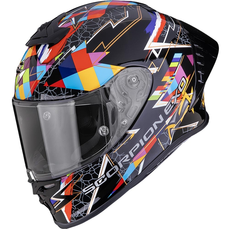 Cască integrală pentru motocicletă Scorpion EXO-R1 EVO II Air Pouls, neagră-multicoloră