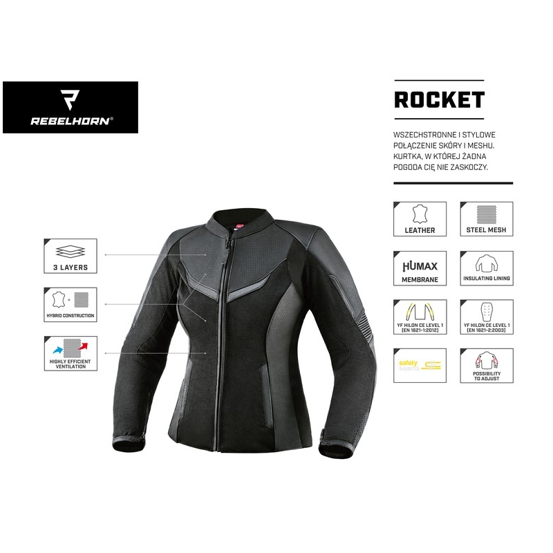 Jacheta de motociclete Rebelhorn Rocket Black pentru femei lichidare