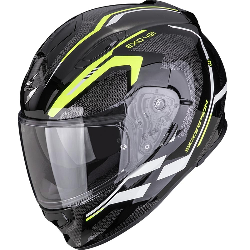 Cască integrală pentru motocicletă Scorpion EXO-491 KRYPTA negru-galben fluo-alb