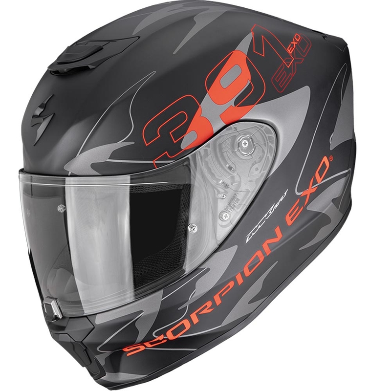 Cască integrală pentru motocicletă Scorpion EXO-391 Key, negru mat-argintiu-roșu
