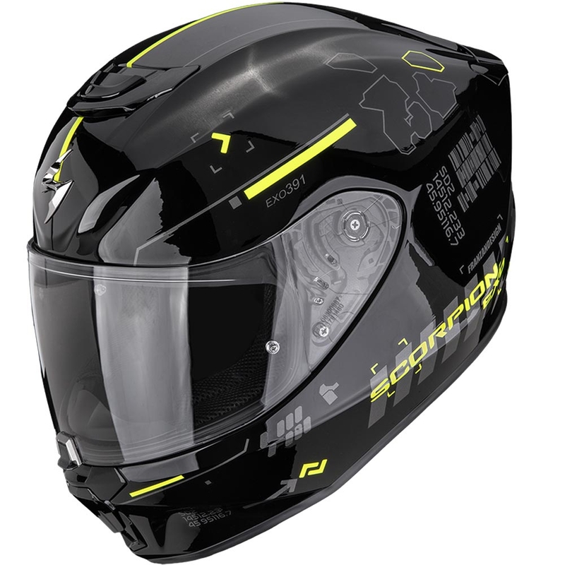 Cască integrală pentru motocicletă Scorpion EXO-391 Iron, negru-galben fluo
