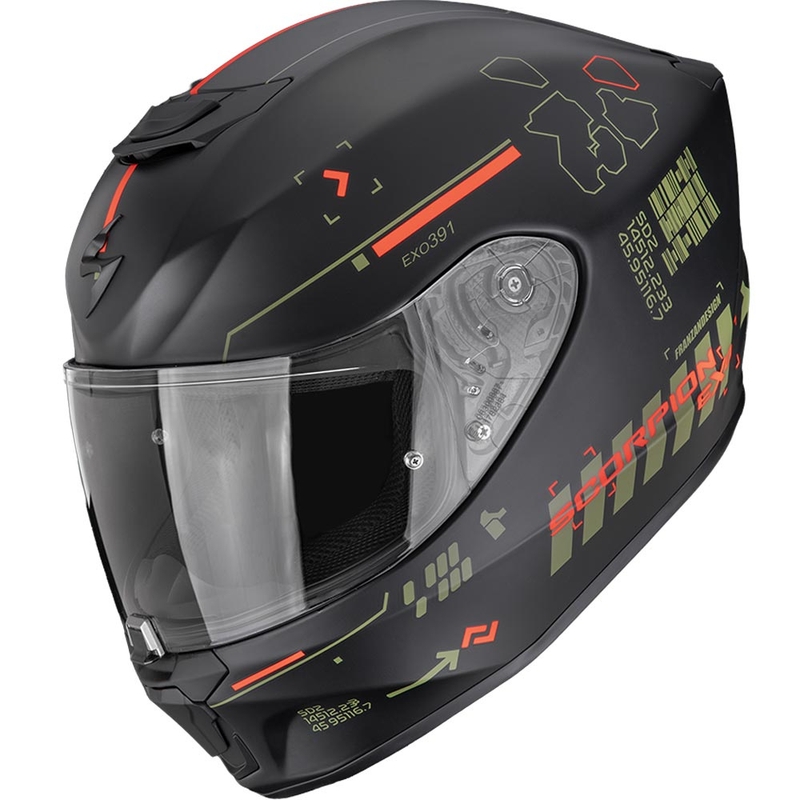 Cască integrală pentru motocicletă Scorpion EXO-391 Iron, negru mat-verde-roșu