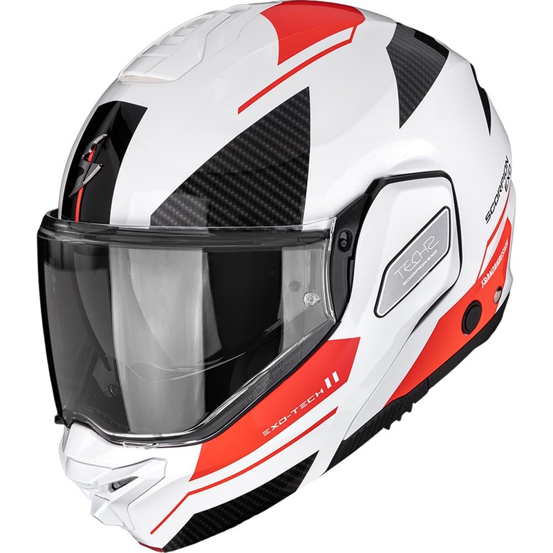Cască de motocicletă Scorpion EXO-TECH II Void, flip-up, alb-argintiu-roșu