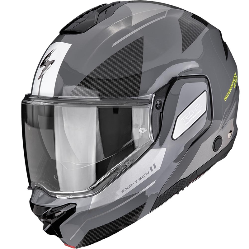 Cască de motocicletă Scorpion EXO-TECH II Void, flip-up, argintiu-fluo, galben
