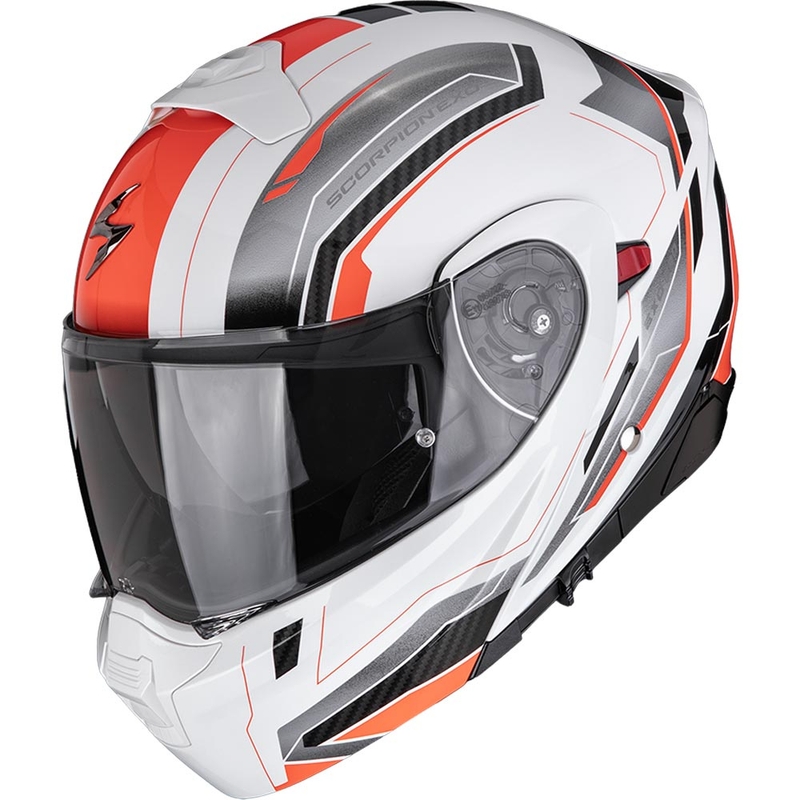 Cască de motocicletă Scorpion EXO-930 EVO Space, flip-up, alb-argintiu-roșu