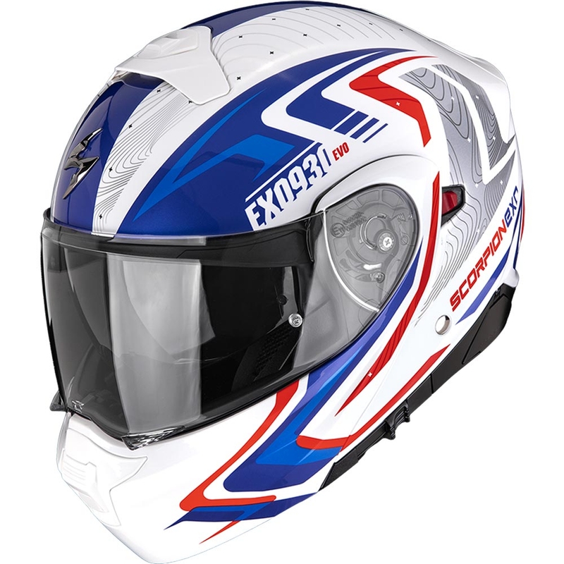 Cască de motocicletă Scorpion EXO-930 EVO Alpha, flip-up, alb-roșu-albastru