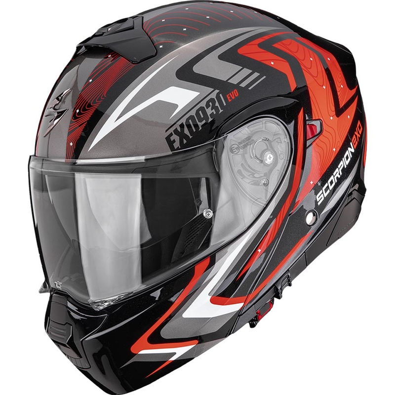 Cască de motocicletă Scorpion EXO-930 EVO Alpha, flip-up, negru-argintiu-roșu