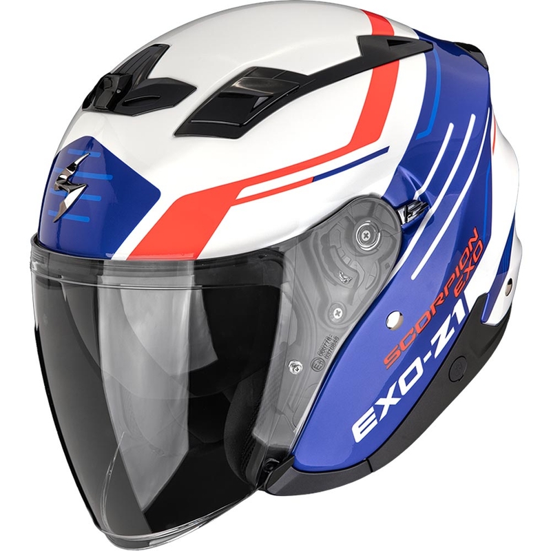 Cască de motocicletă Scorpion EXO-Z1 Prymus open face alb-albastru-roșu