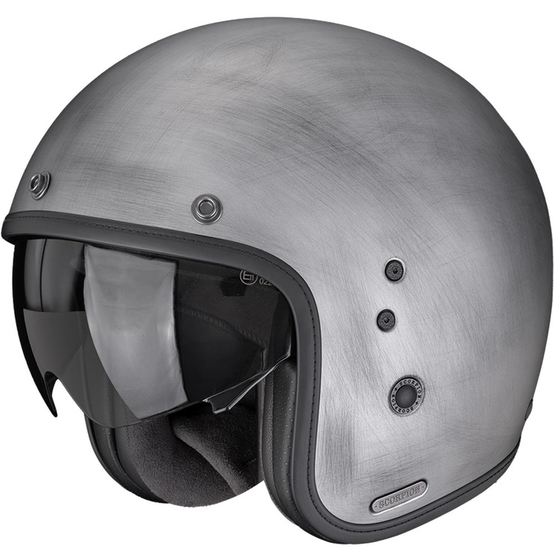 Cască de motocicletă Scorpion Belfast II Scratch Open Face, argintie