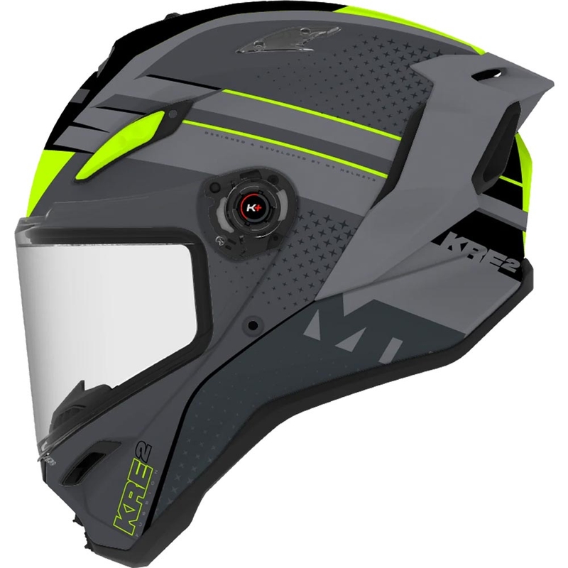 Cască integrală pentru motocicletă MT KRE 2 Fussion C2 gri mat-lucios-galben fluo
