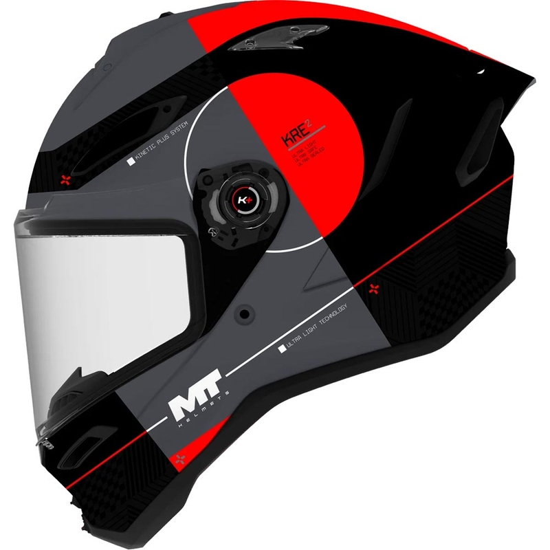 Cască integrală pentru motocicletă MT KRE 2 Spirit B15, negru mat-lucios, gri-roșu
