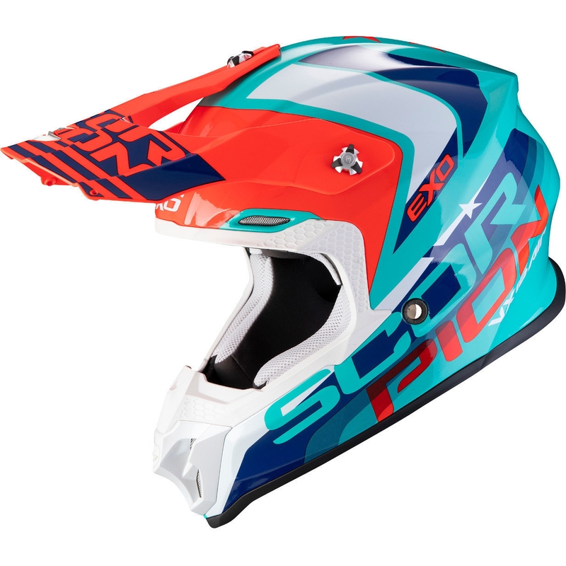 Casca de motocross Scorpion VX-16 Air Nation verde-albastru-roșu lichidare