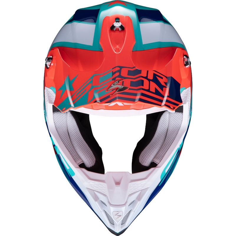 Casca de motocross Scorpion VX-16 Air Nation verde-albastru-roșu lichidare
