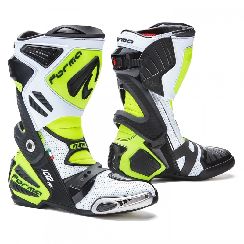 Forma Ice Pro Flow alb-negru-galben-fluo ghete de motocicletă Forma Ice Pro Flow alb-negru-galben-fluo