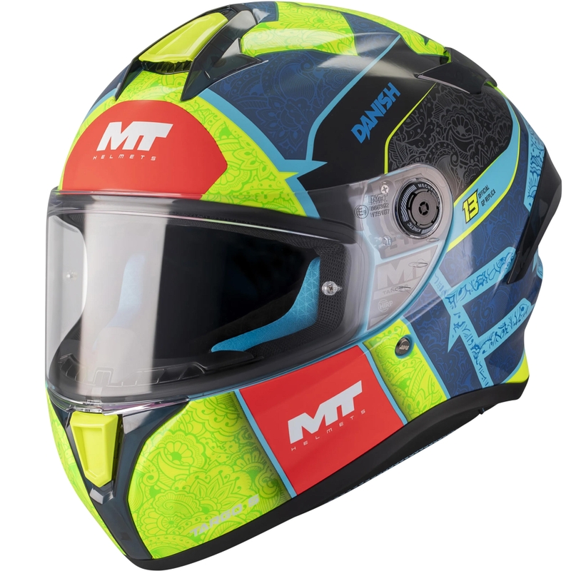 Cască integrală pentru motocicletă MT Targo S Danish_26_Brasil C3 albastru-fluo galben-roșu