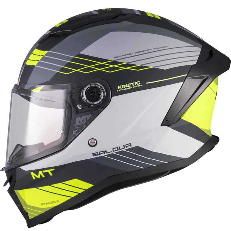 Cască integrală pentru motocicletă MT Stinger 2 Baldur C3 negru-gri-galben fluo